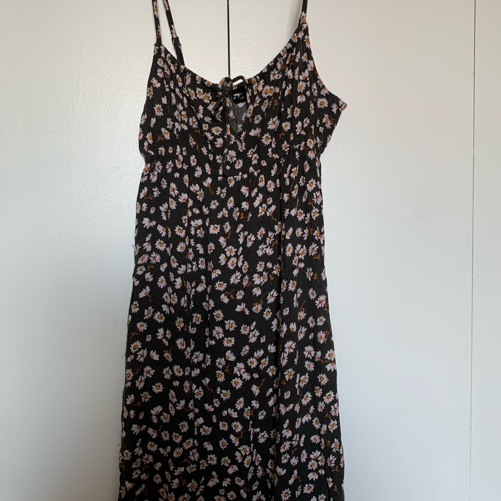 Billabong Floral V-Neck Adjustable Strap Mini Dress Brown Daisy Size S
